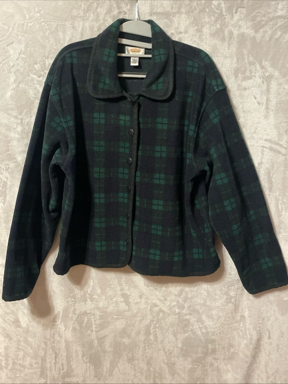 Talbots Black & Green Plaid Teddy Fleece Jacket
